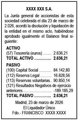 Ejemplo anuncio disolución